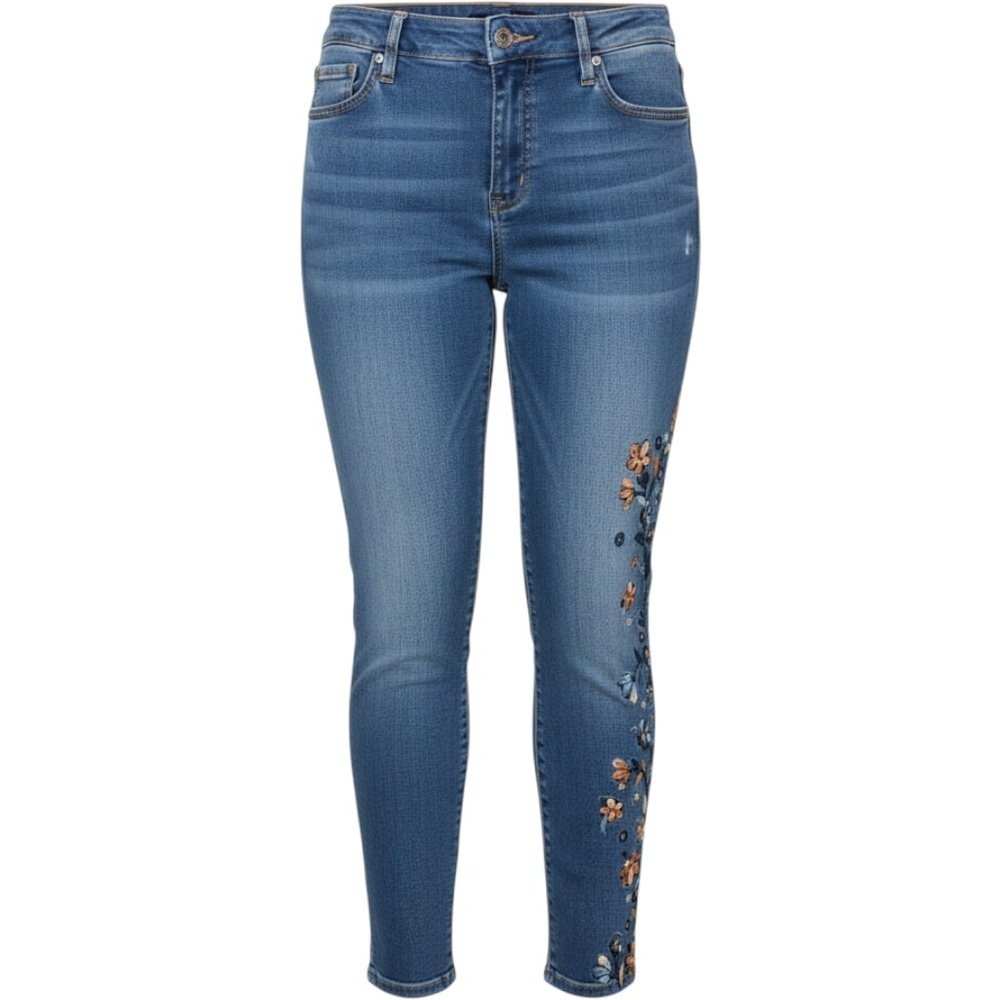Chico's Pull On Jegging Ankle Size 0R Medium Blue Floral Embroidered Denim